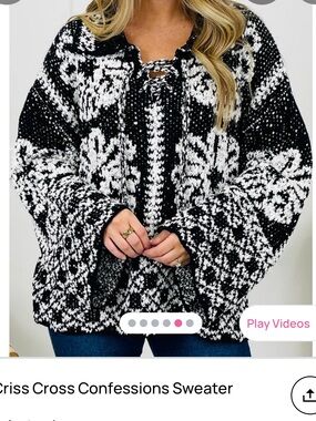 POL Black & White Floral Knit Sweater
